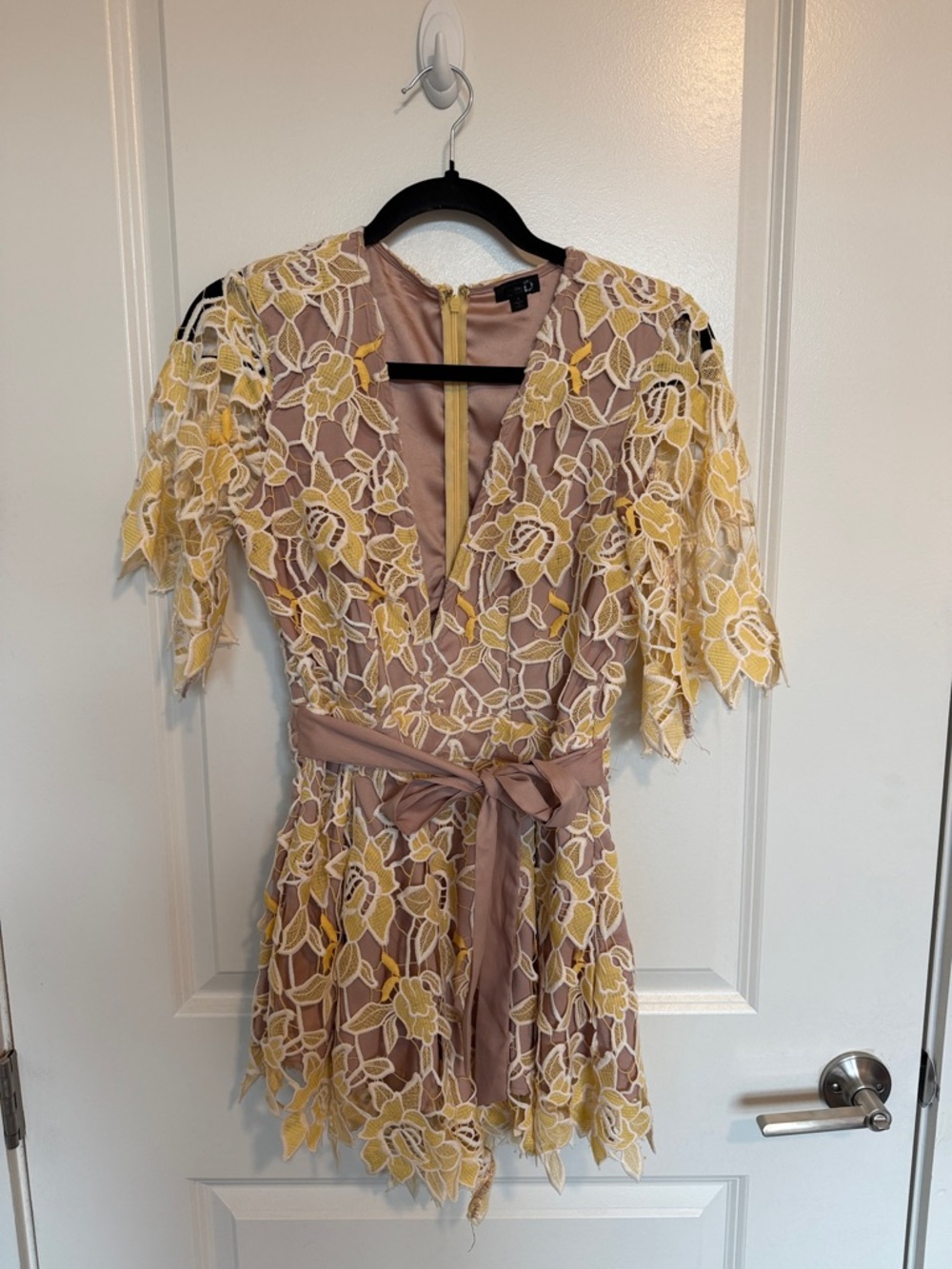 Nbd Mila Beige and Yellow Lace Romper